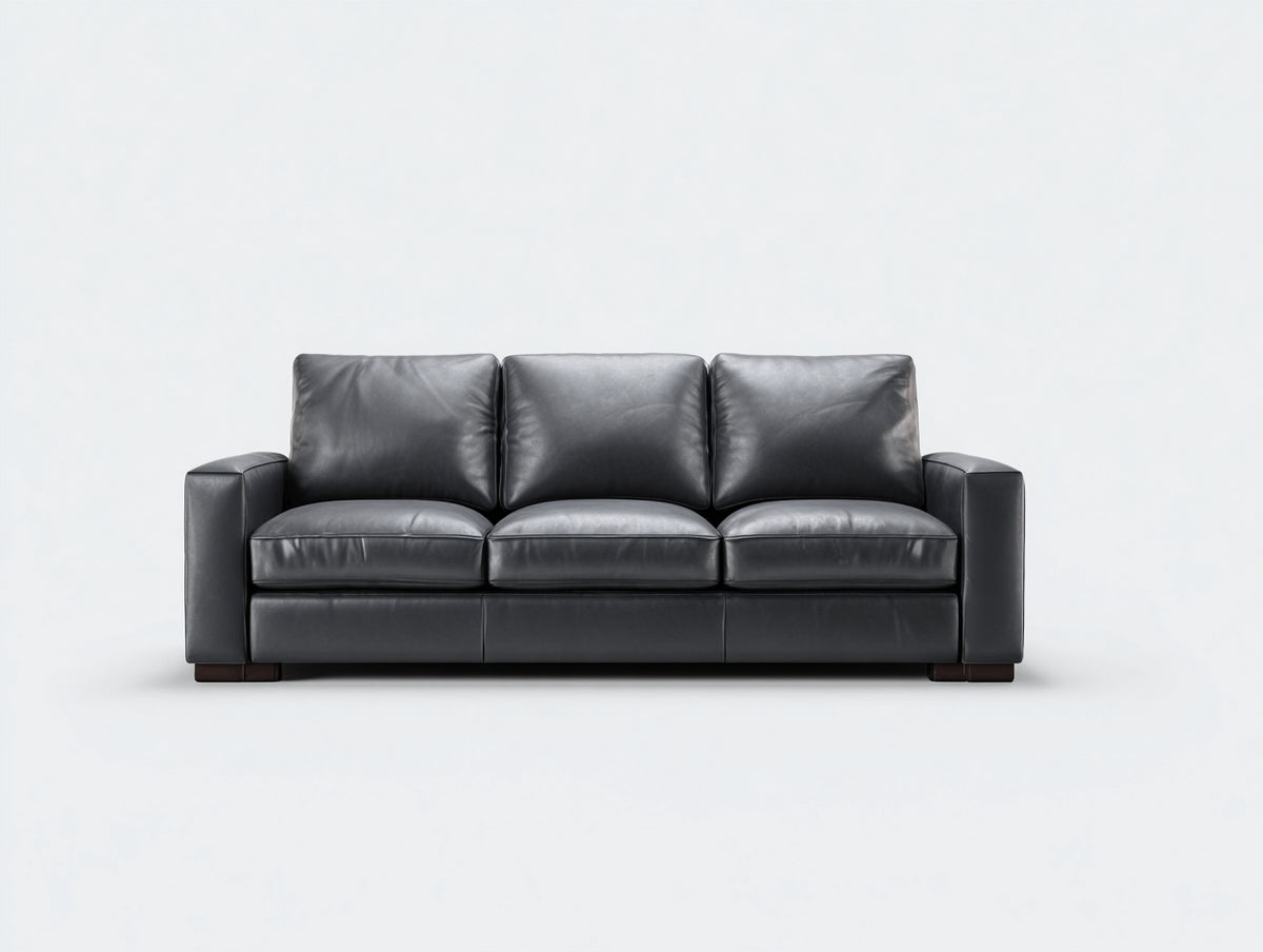 Gerades Sofa mit Bezug in Lederoptik 220 x 94 x 82 cm - Schwarz - Modernes Design für 3 Personen mit geraden Armlehnen