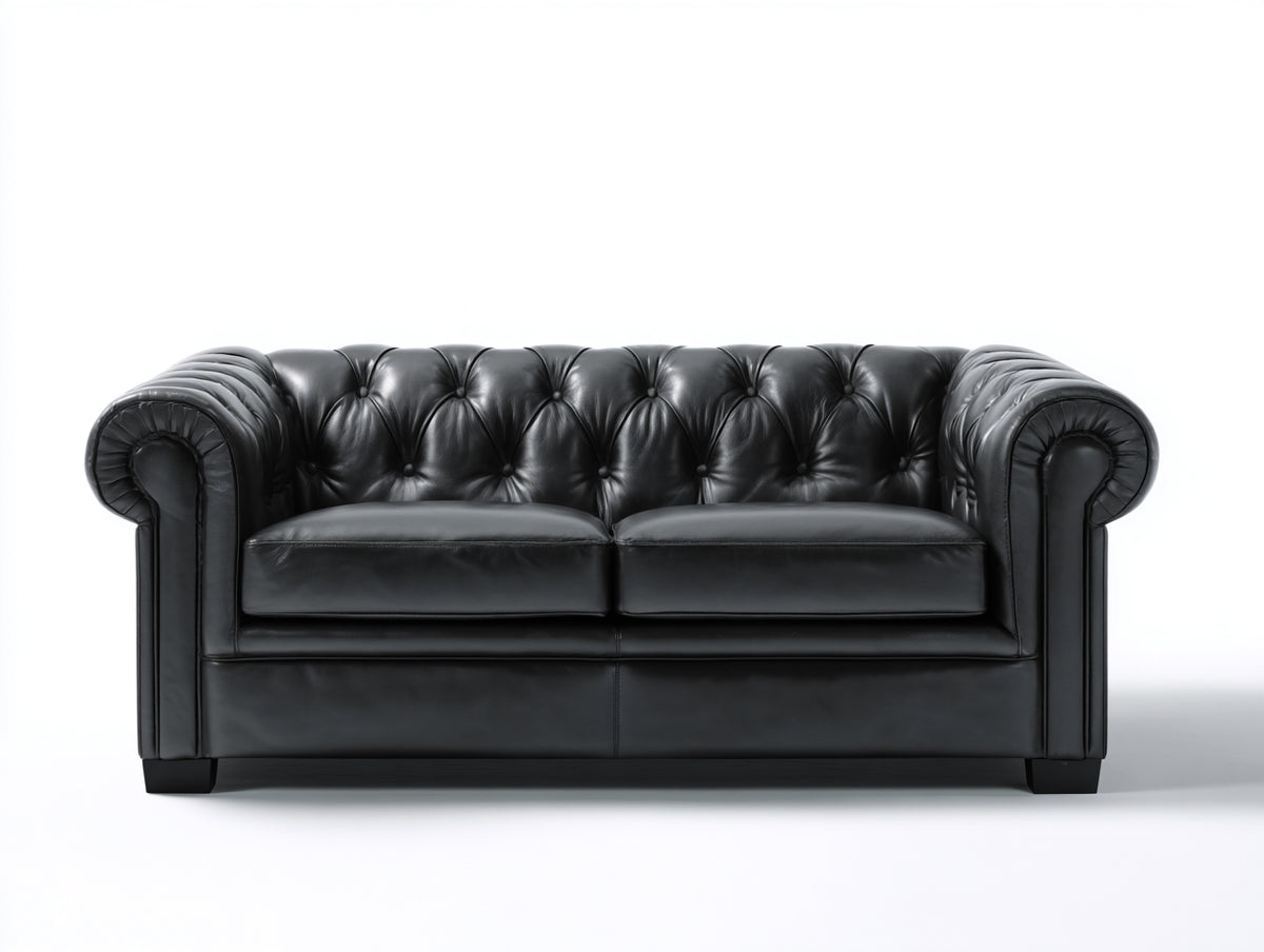 Gerades Sofa mit Bezug in Lederoptik 205 x 92 x 78 cm - Schwarz - Klassisches Chesterfield Design für 2 Personen