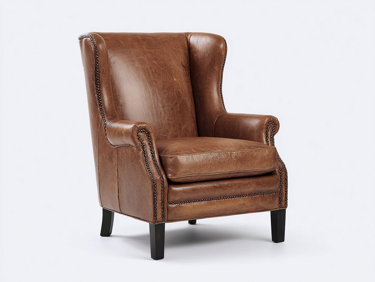 Ohrensessel Kunstleder 85 x 90 x 105 cm - Braun - Klassisches Design mit hoher Rückenlehne