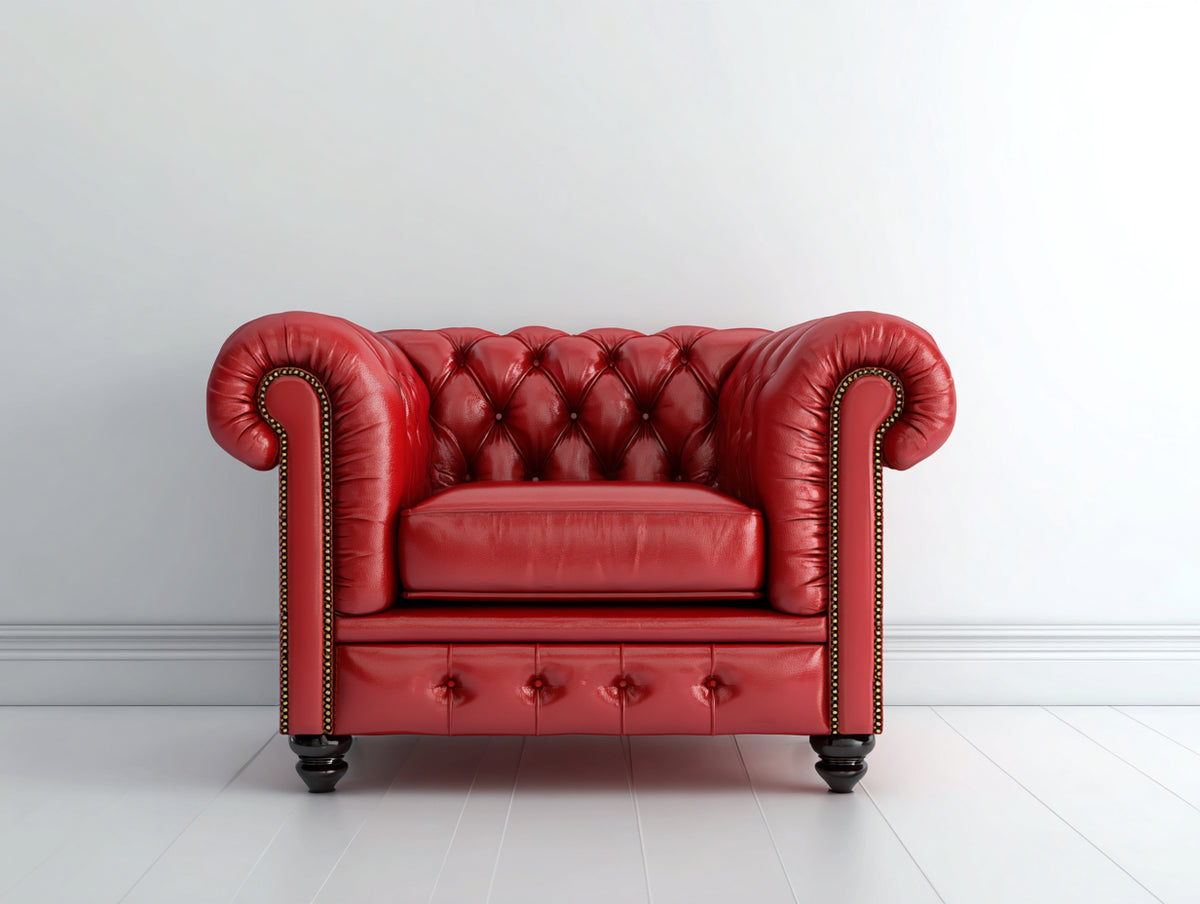 Ohrensessel mit Bezug in Lederoptik 115 x 95 x 82 cm - Rot - Klassisches Chesterfield Design mit Knopfheftung und Ziernieten