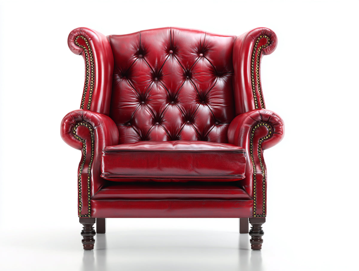 Ohrensessel mit Bezug in Lederoptik 108 x 94 x 118 cm - Weinrot - Klassisches Chesterfield Design mit hoher Rückenlehne und Ziernieten