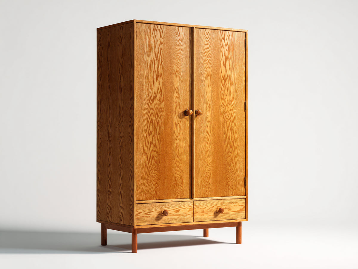Kleiderschrank Holzwerkstoff 100 x 55 x 180 cm - Naturholzoptik - Klassisches Design mit 2 Türen und 2 Schubladen